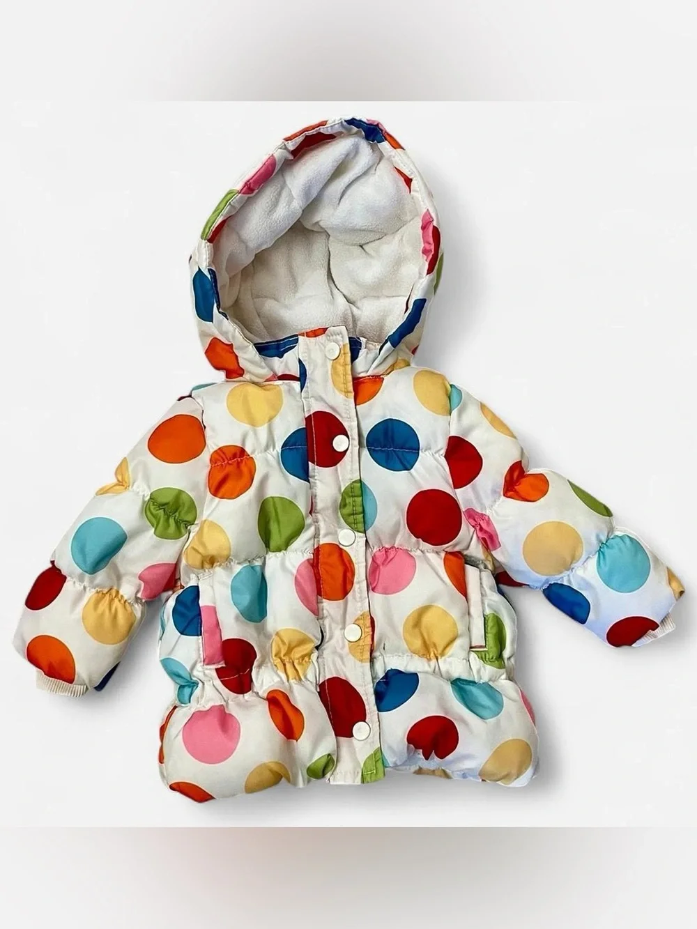 Gymboree multicolored polka dot puffer jacket for 6-12 months